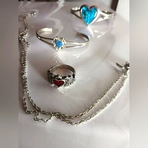 HEARTS- Silver-toned Enamel Look Lot! Hearts Valentine